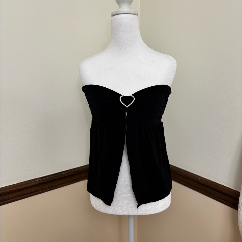 Urban Outfitters Black Strapless Top with Heart Detail